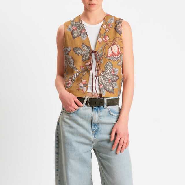 Dixie-Gilet fantasia misto lino - olio/moro/india