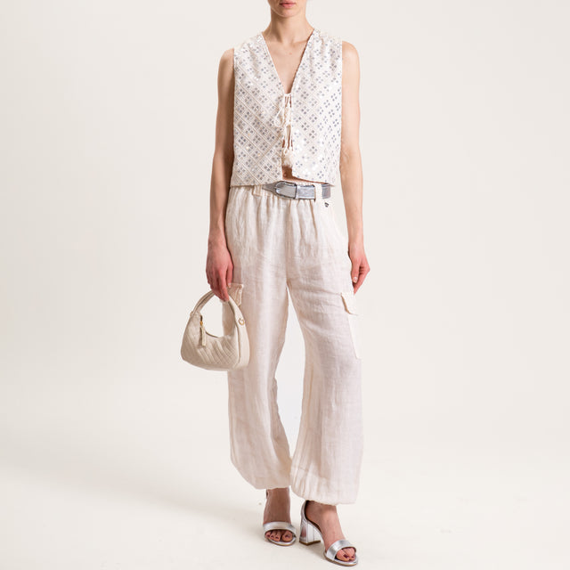 Dixie-Gilet ricamato con paillettes - burro