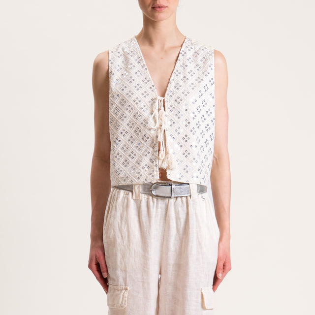 Dixie-Gilet ricamato con paillettes - burro