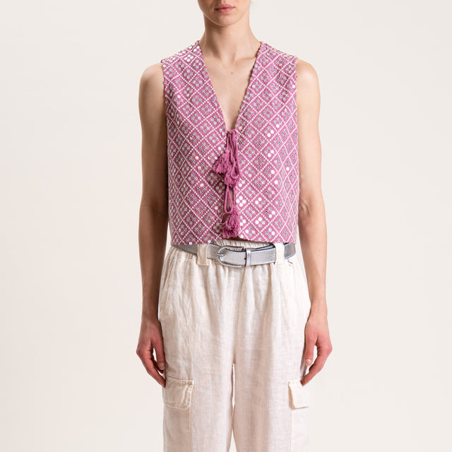 Dixie-Gilet ricamato con paillettes - blush