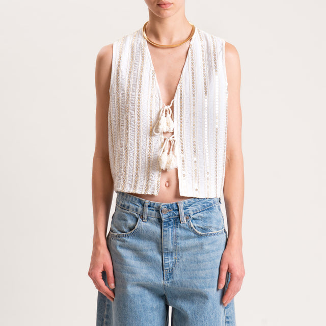 Dixie-Gilet con paillettes e nappine - burro