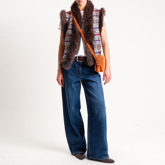Dixie-Gilet ecopelliccia fantasia - latte/rosso/moro