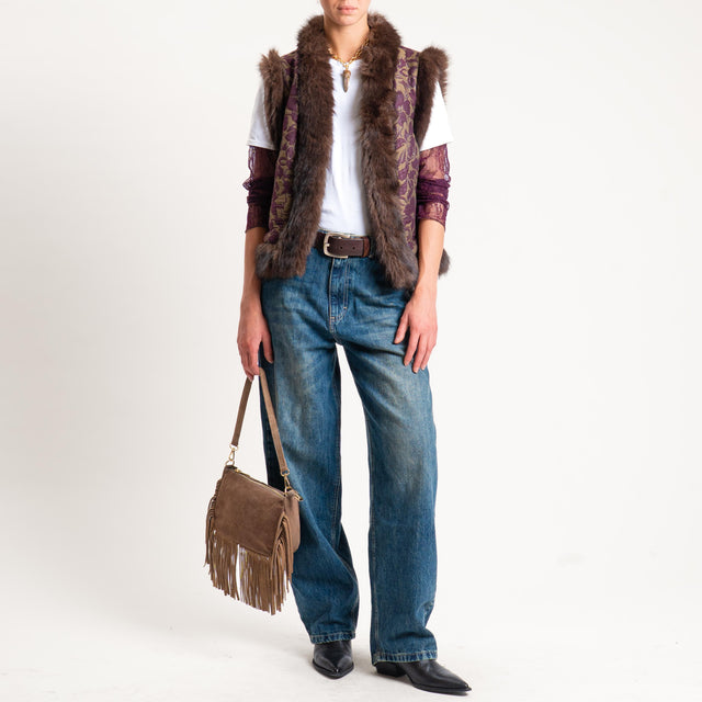 Dixie-Gilet fantasia con ecopelliccia - tortora/vino/moro