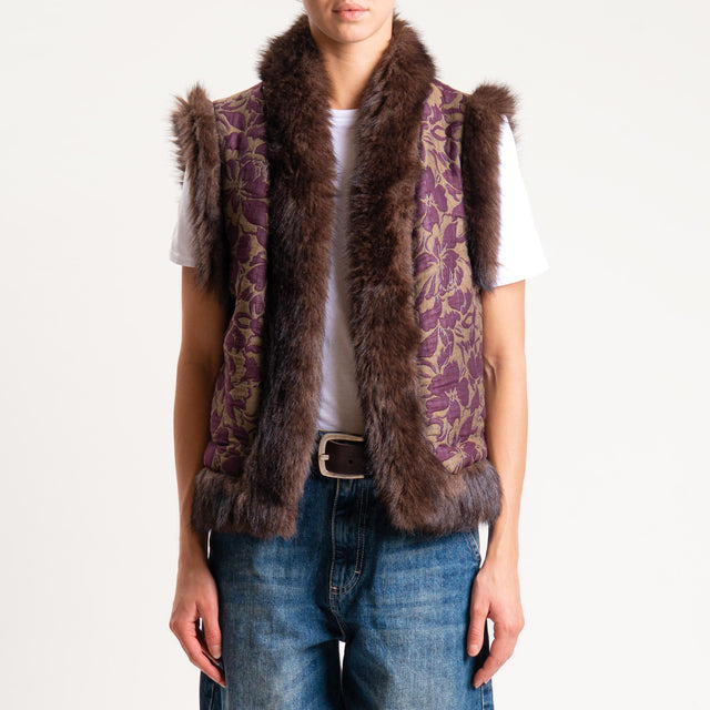 Dixie-Gilet fantasia con ecopelliccia - tortora/vino/moro