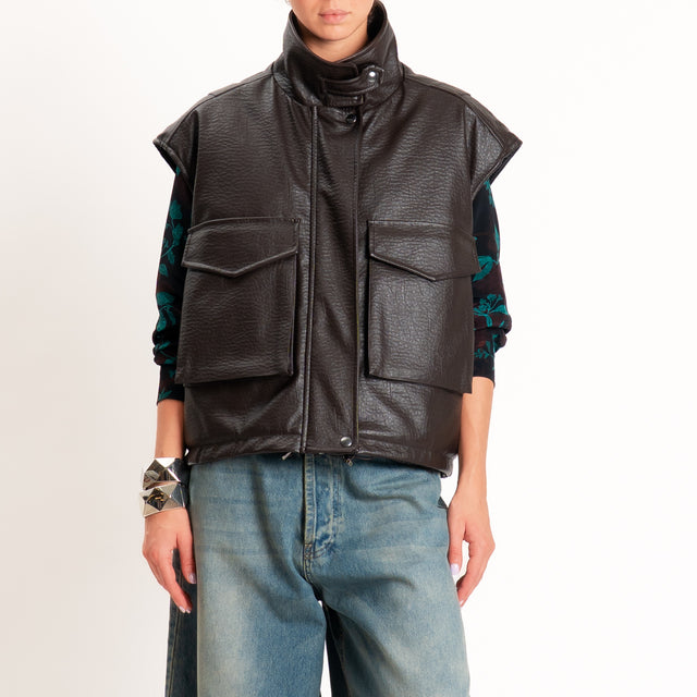 Dixie-Gilet similpelle martellata con tasche - moro