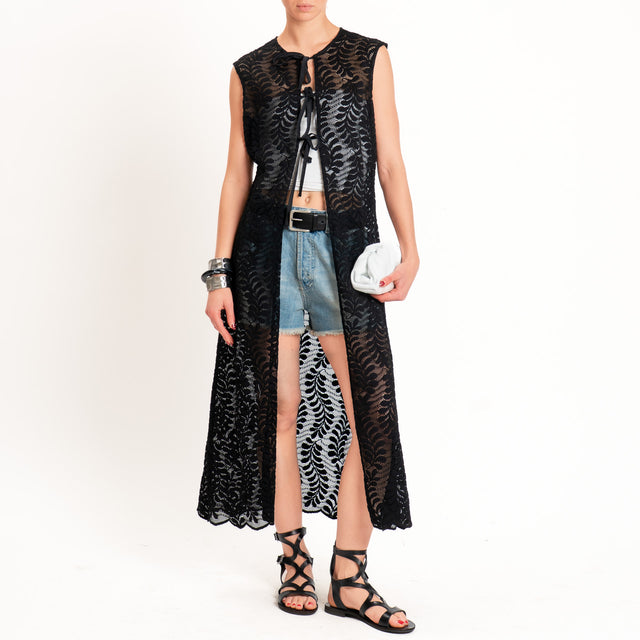 Dixie-Gilet in pizzo macramè - Nero