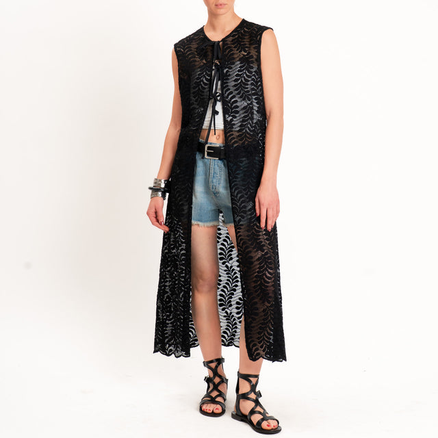 Dixie-Gilet in pizzo macramè - Nero