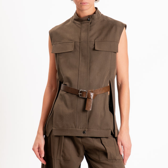 Dixie-Gilet spacchi laterali con cintura - noce