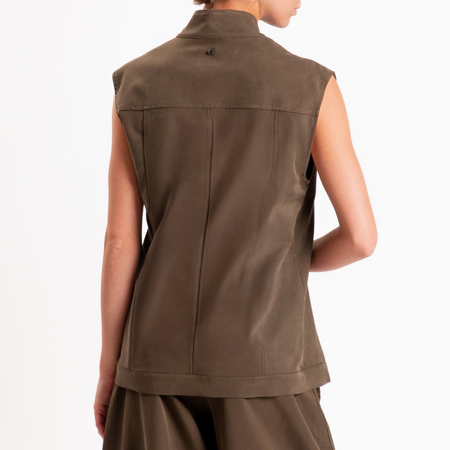 Dixie-Gilet spacchi laterali con cintura - noce