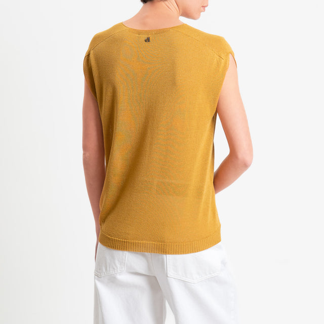 Dixie-Maglia smanicata scollo v - Senape