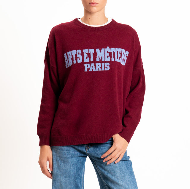 Dixie-Maglia girocollo misto lana - bordeaux/azzurro