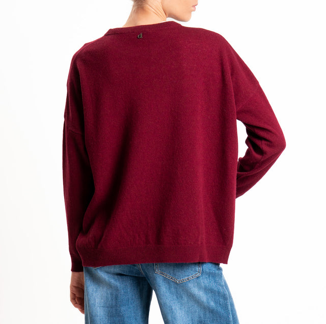 Dixie-Maglia girocollo misto lana - bordeaux/azzurro