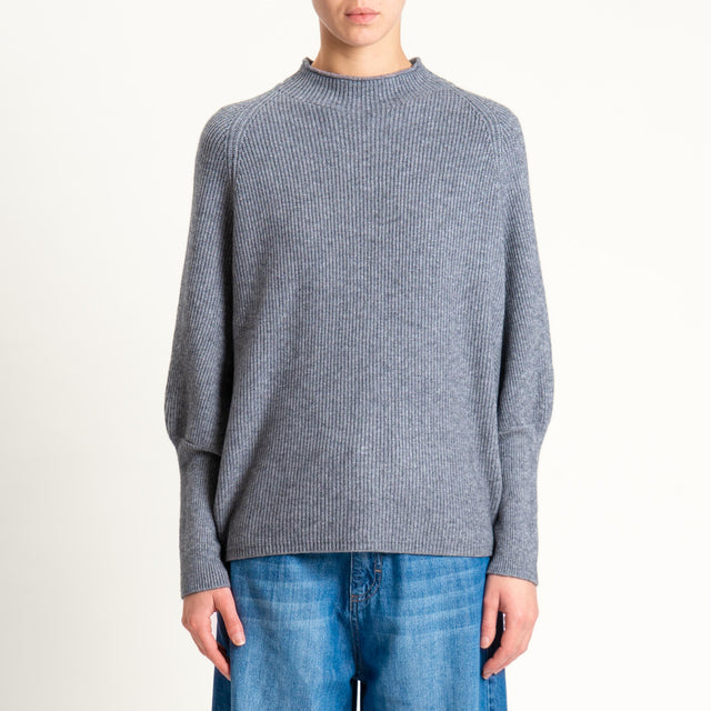 Dixie- Maglia a costine manica palloncino - grigio