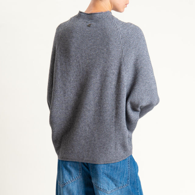 Dixie- Maglia a costine manica palloncino - grigio