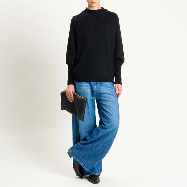 Dixie- Maglia a costine manica palloncino - Nero