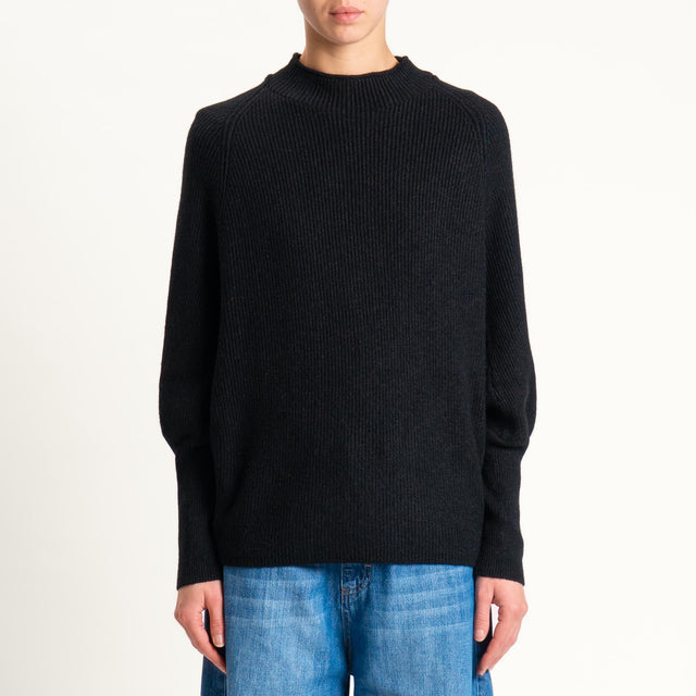 Dixie- Maglia a costine manica palloncino - Nero