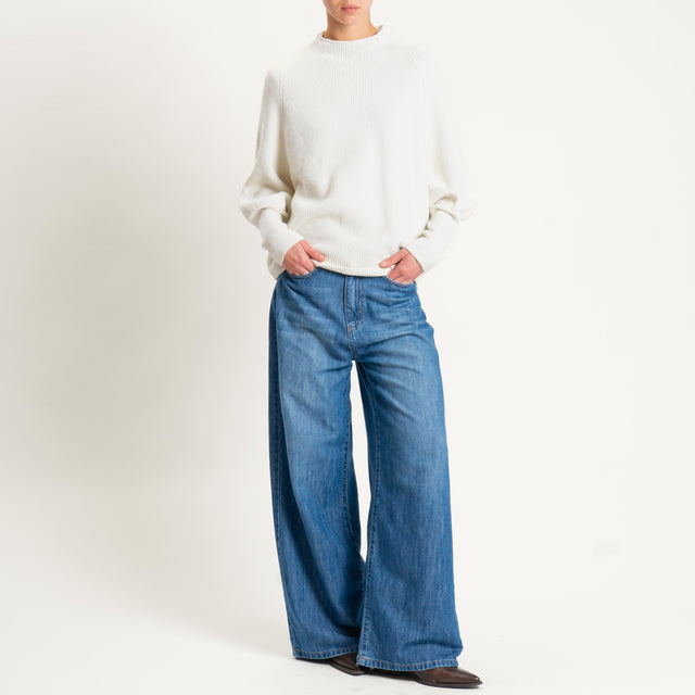Dixie- Maglia a costine manica palloncino - panna
