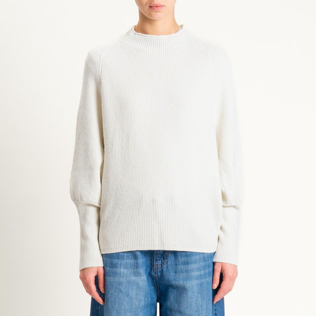 Dixie- Maglia a costine manica palloncino - panna