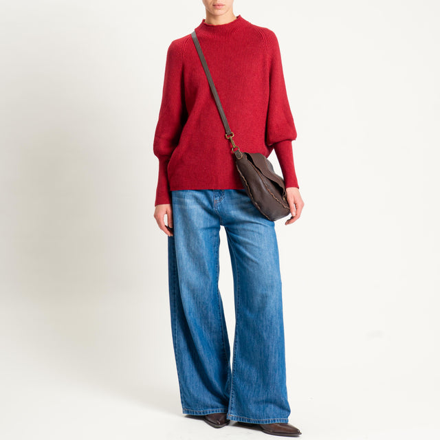 Dixie- Maglia a costine manica palloncino - rosso