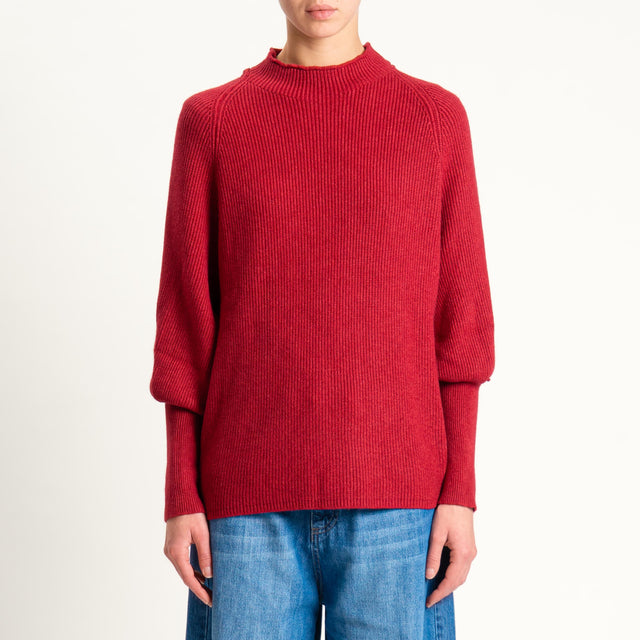 Dixie- Maglia a costine manica palloncino - rosso