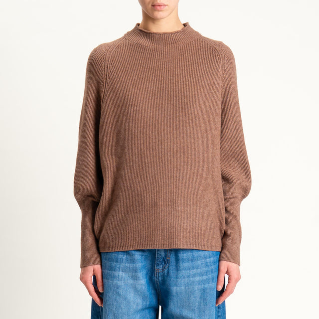 Dixie- Maglia a costine manica palloncino - tabacco