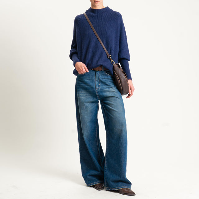 Dixie- Maglia a costine manica palloncino - blu