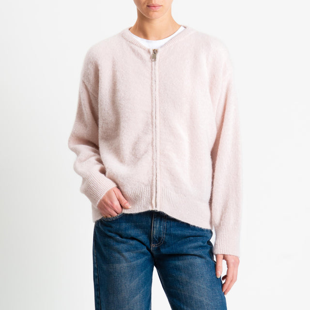 Dixie-Carigan misto alpaca con zip - rosa