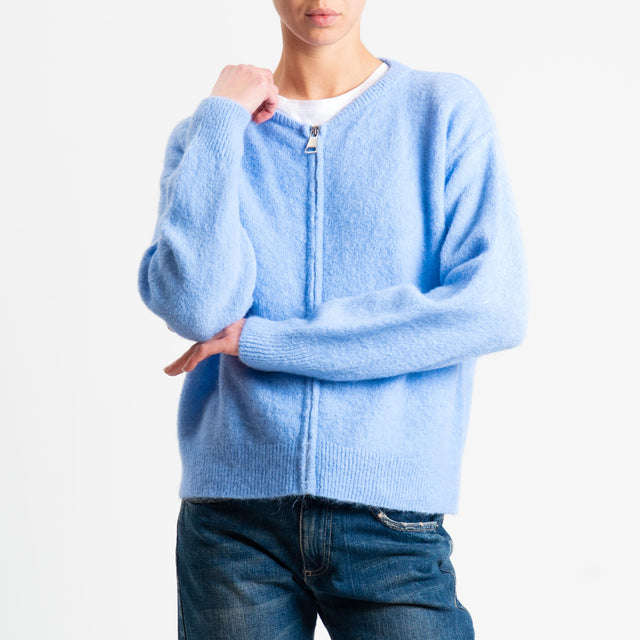 Dixie-Cardigan misto alpaca con zip - celeste