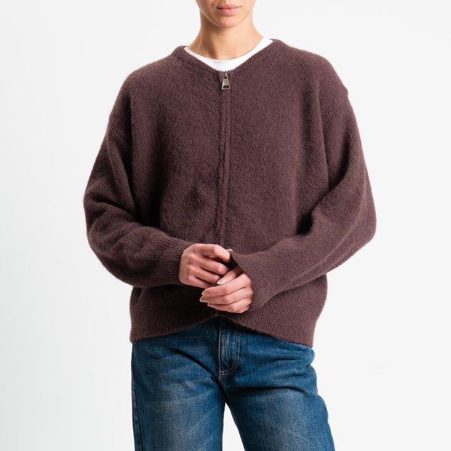 Dixie-Cardigan misto alpaca con zip - cioccolato