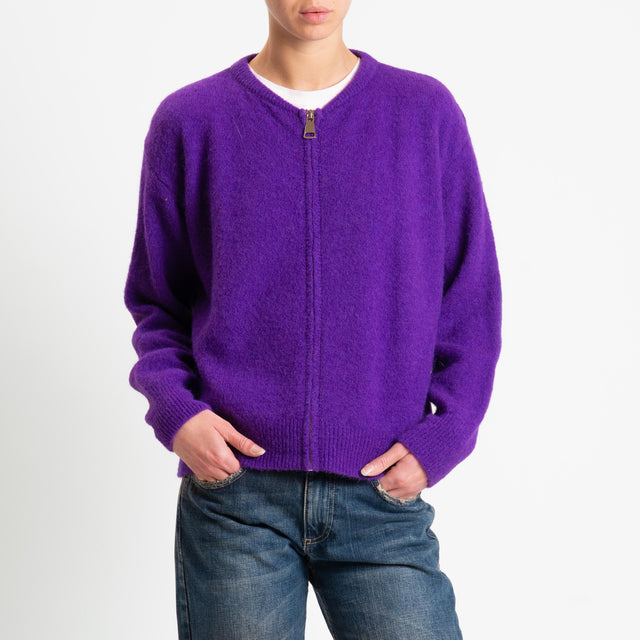 Dixie-Cardigan misto alpaca con zip - viola