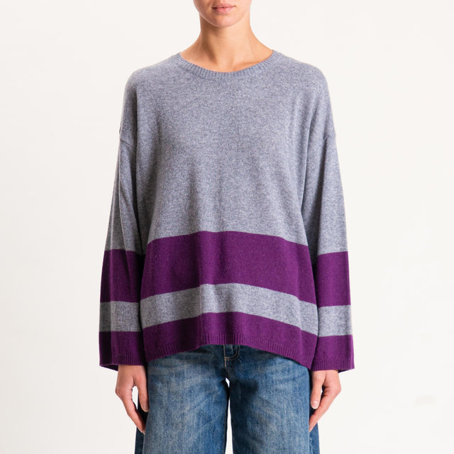 Dixie-Maglia righe misto cashmere - grigio/aubergine