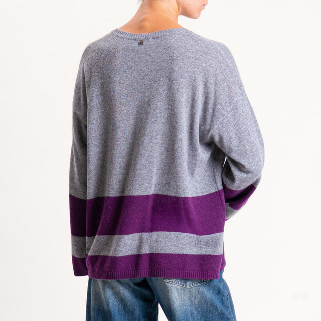Dixie-Maglia righe misto cashmere - grigio/aubergine
