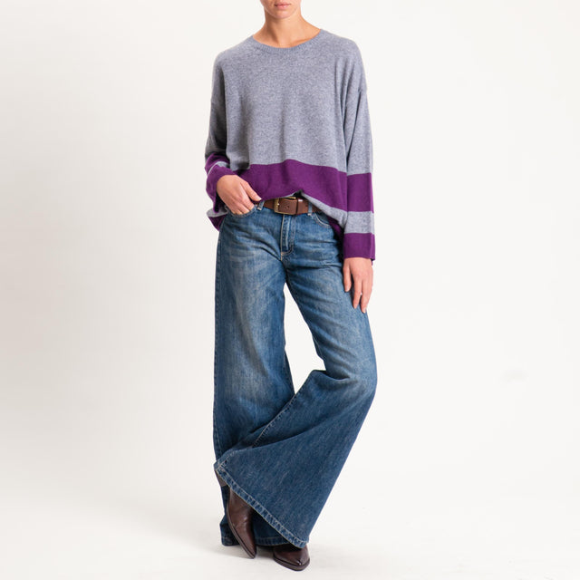 Dixie-Maglia righe misto cashmere - grigio/aubergine