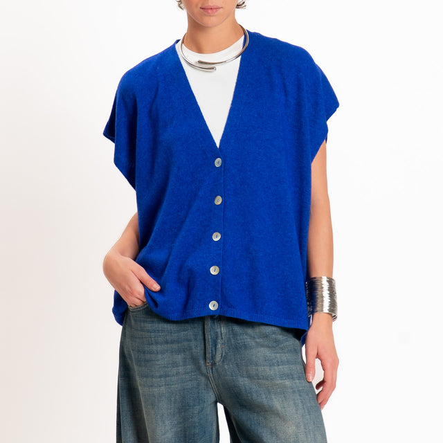 Dixie-Gilet misto cashmere bottoni madre perla - bluette