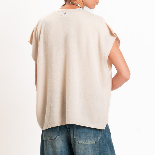 Dixie-Gilet misto cashmere bottoni madre perla - cipria