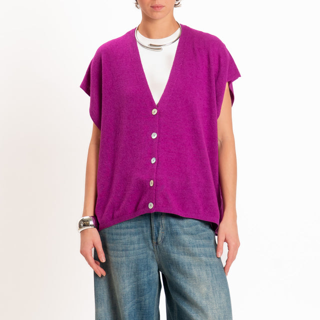 Dixie-Gilet misto cashmere bottoni madre perla - magenta