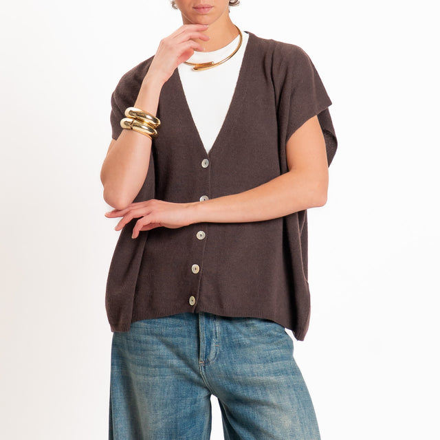 Dixie-Gilet misto cashmere bottoni madre perla - moro