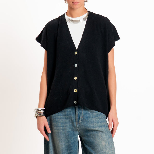 Dixie-Gilet misto cashmere bottoni madre perla - nero