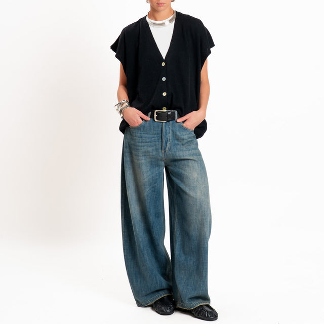 Dixie-Gilet misto cashmere bottoni madre perla - nero