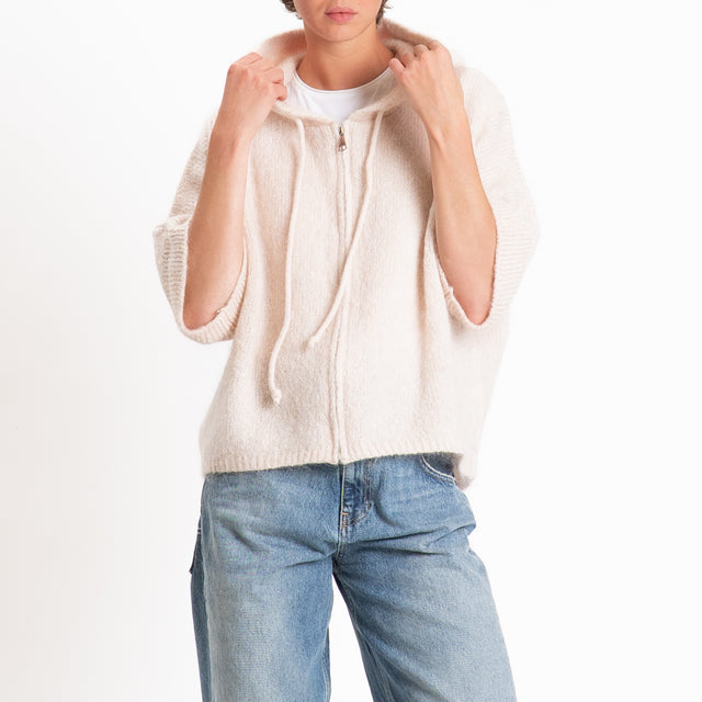 Dixie-Maglia mohair con cappuccio - cipria