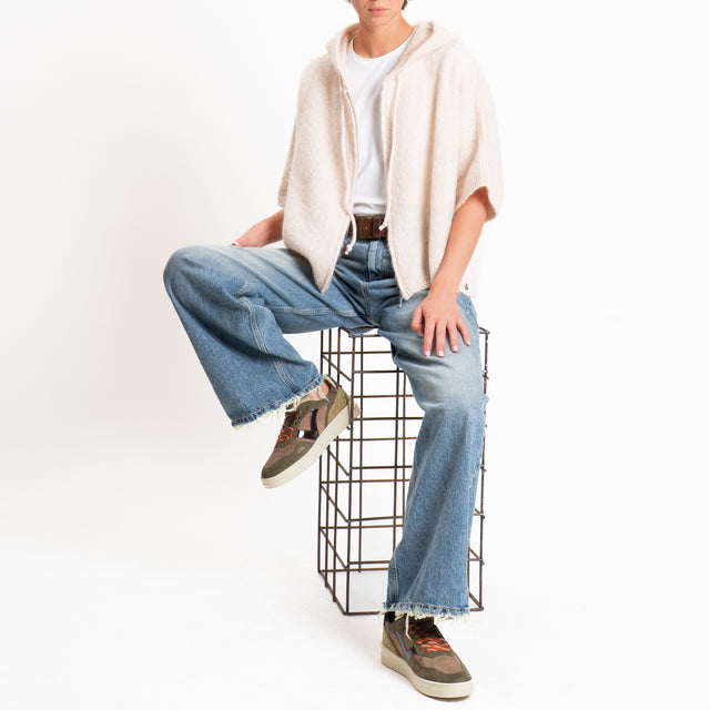 Dixie-Maglia mohair con cappuccio - cipria