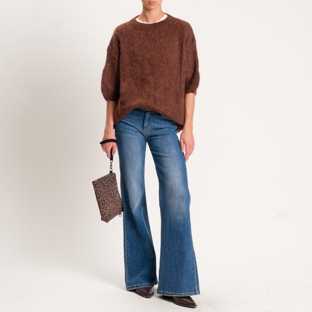 Dixie-Maglia mohair oversize manica 3/4 - caffe'