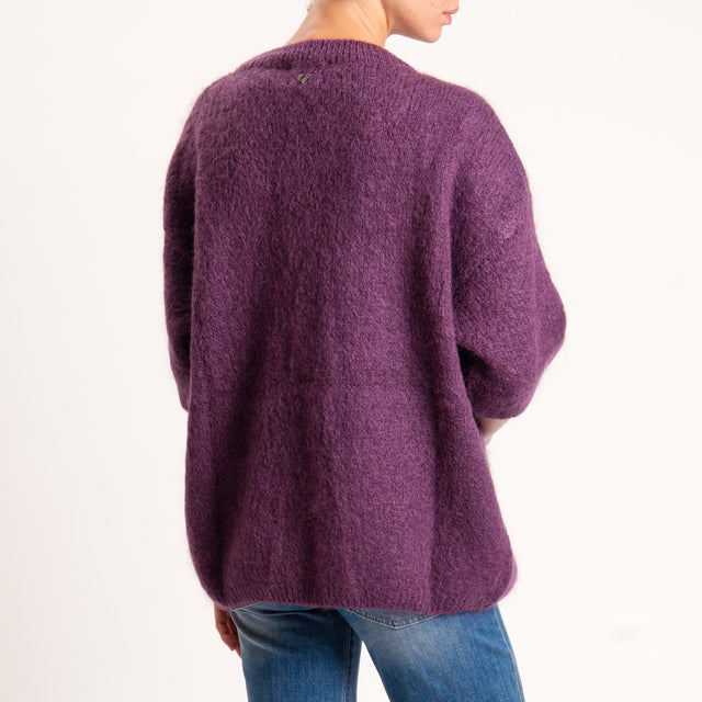 Dixie-Maglia mohair oversize manica 3/4 - melanzana