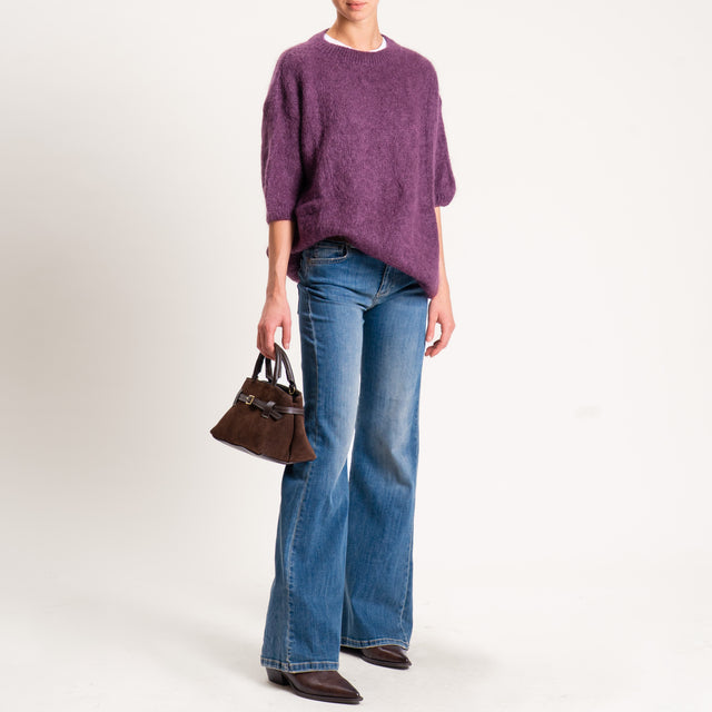 Dixie-Maglia mohair oversize manica 3/4 - melanzana