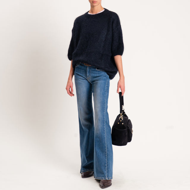 Dixie-Maglia mohair oversize manica 3/4 - nero