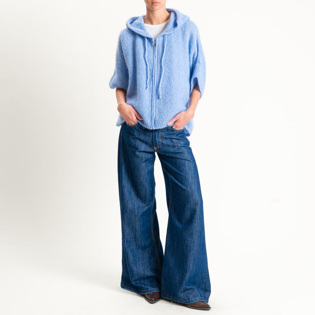 Dixie- Maglia misto cashmere con cappuccio - celeste