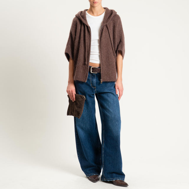 Dixie- Maglia misto cashmere con cappuccio - castagna