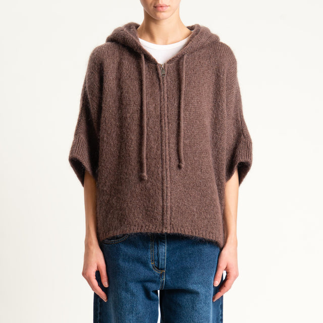 Dixie- Maglia misto cashmere con cappuccio - castagna