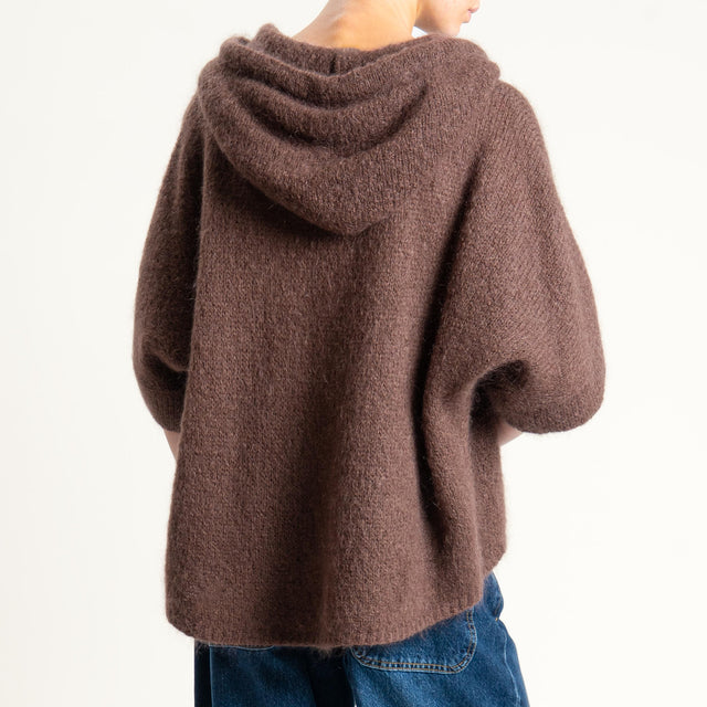 Dixie- Maglia misto cashmere con cappuccio - castagna