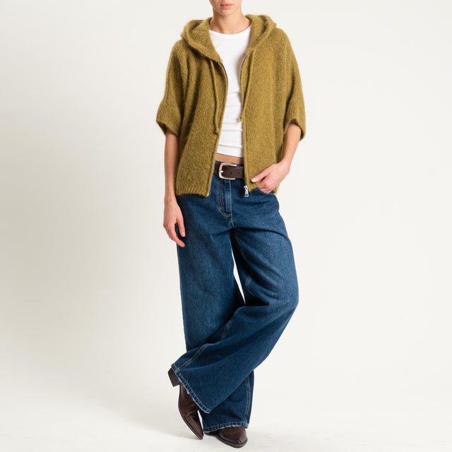 Dixie- Maglia misto cashmere con cappuccio - olio